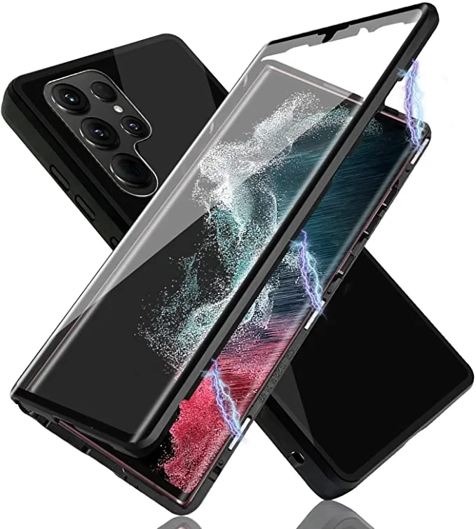 삼성 S22 S23 시리즈 마그네틱 양면 HD 충격 방지 유리 폰 케이스