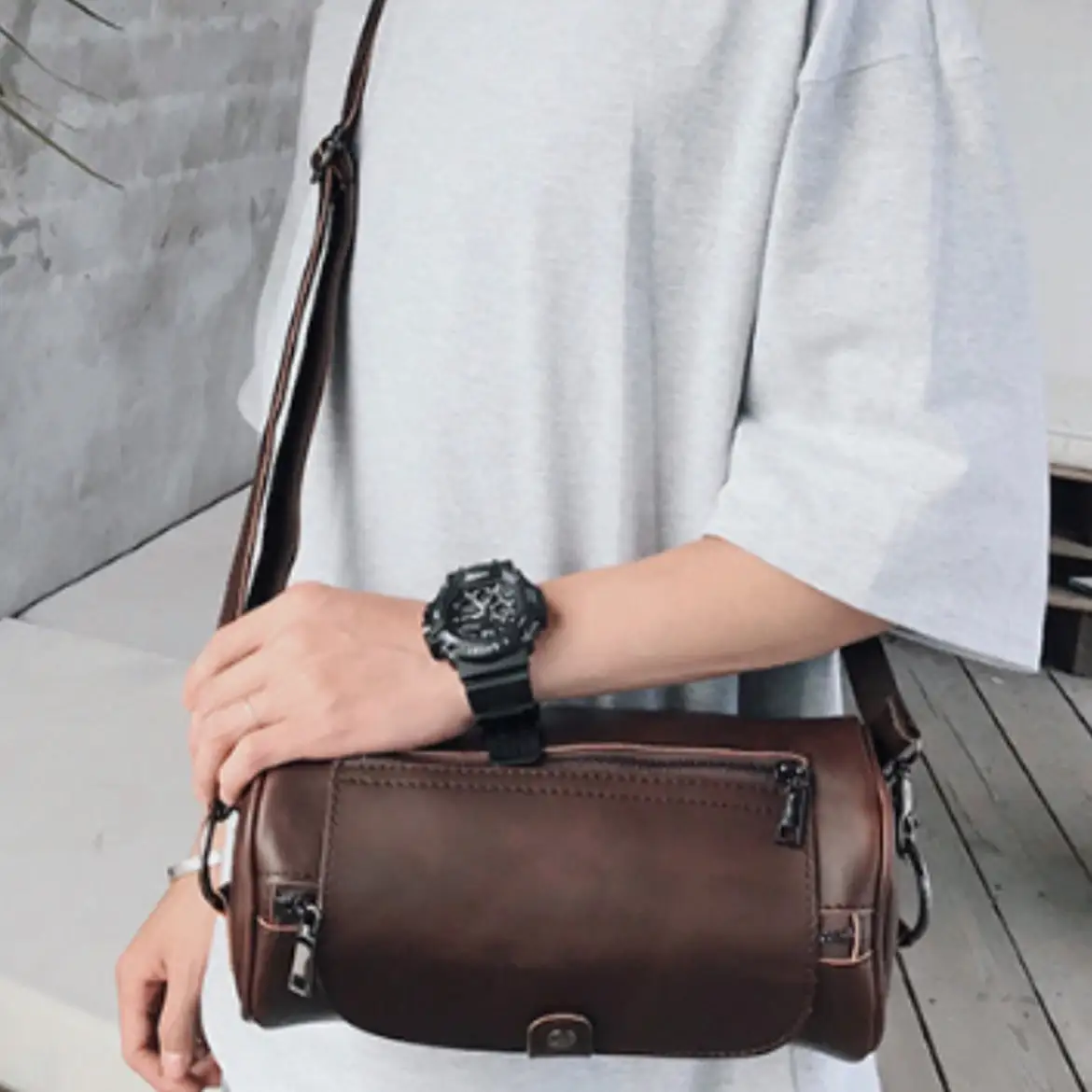 와이즈핏 미니 가죽 실린더백_ 남성 여성 수납 빈티지 크로스백 유니섹스 커플템