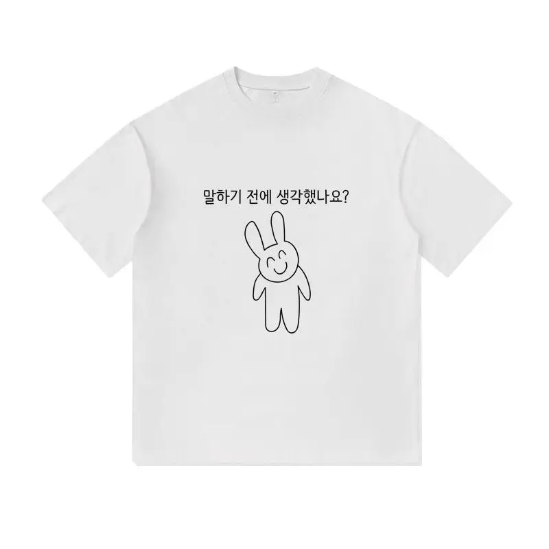 귀여운 카툰 패턴 프린트 반팔 티셔츠 (남녀 공용)